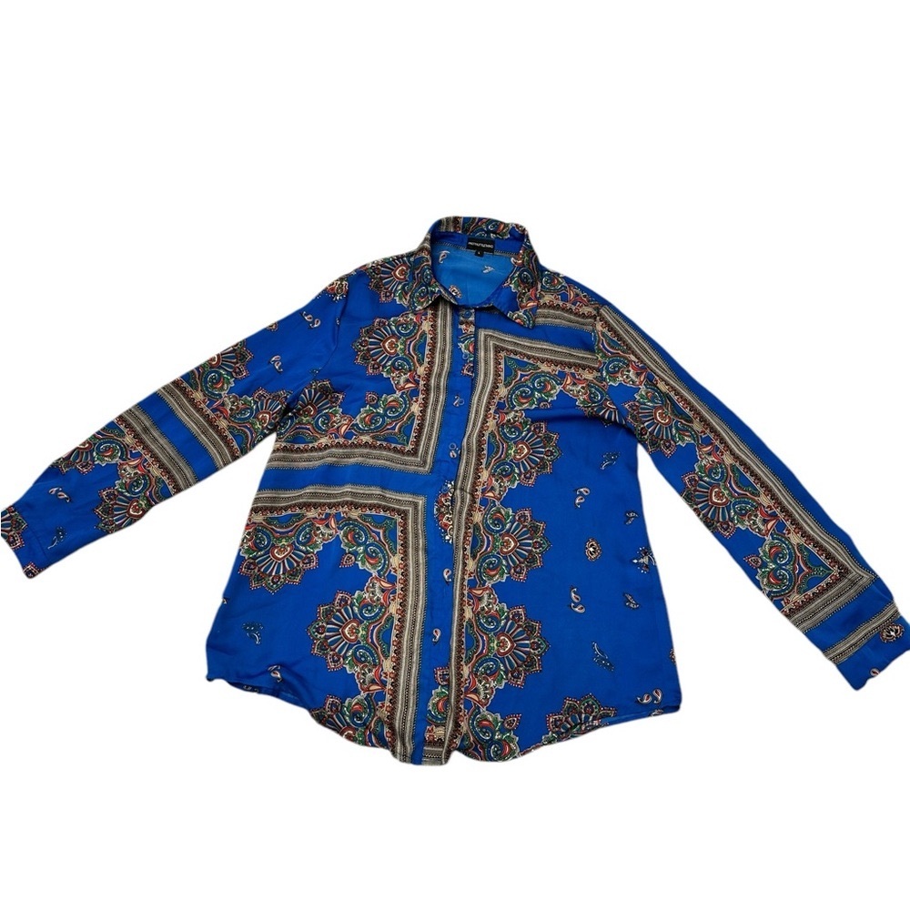 PrettyLittleThing Blue Paisley Blouse